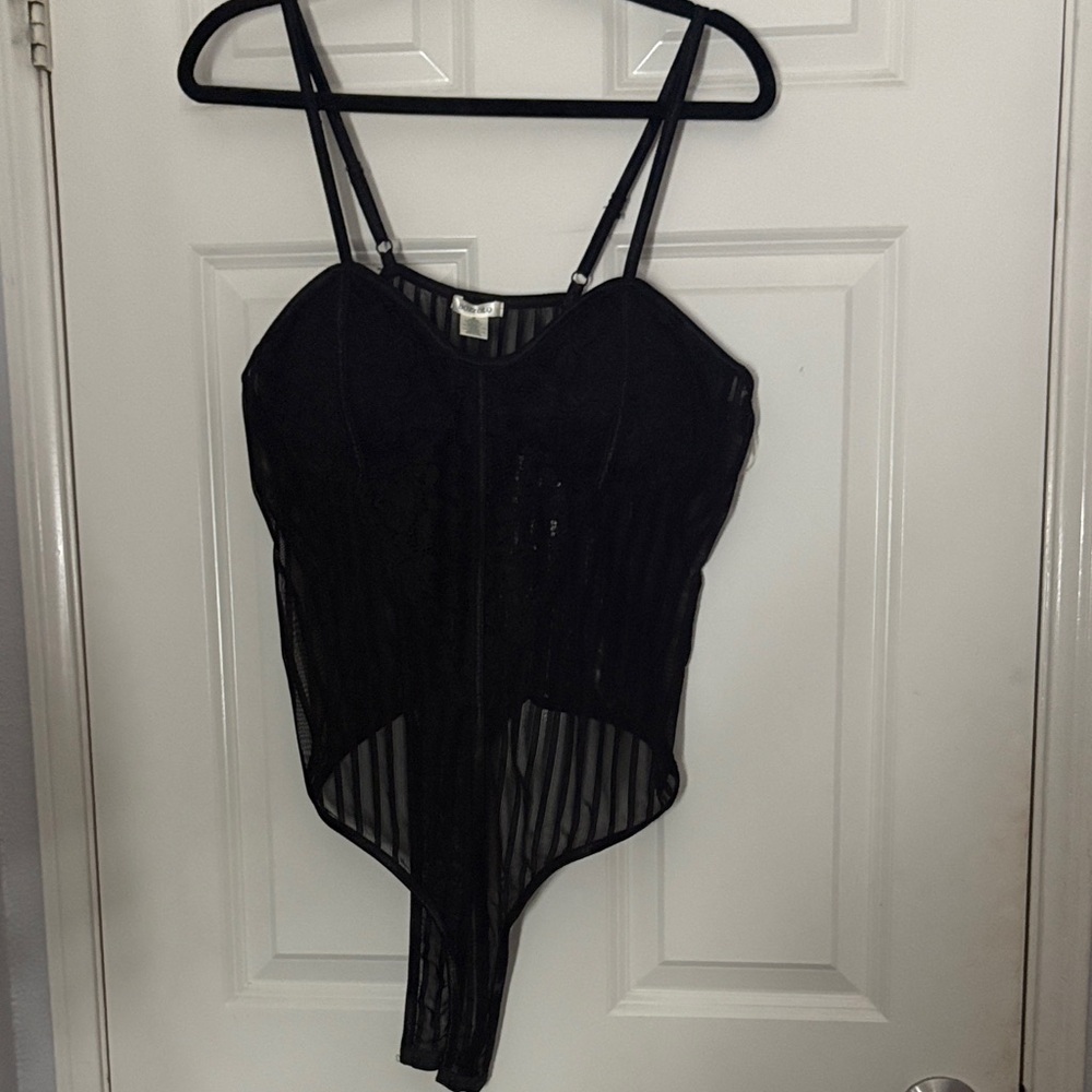 Bozzolo Black Sheer Striped Bodysuit